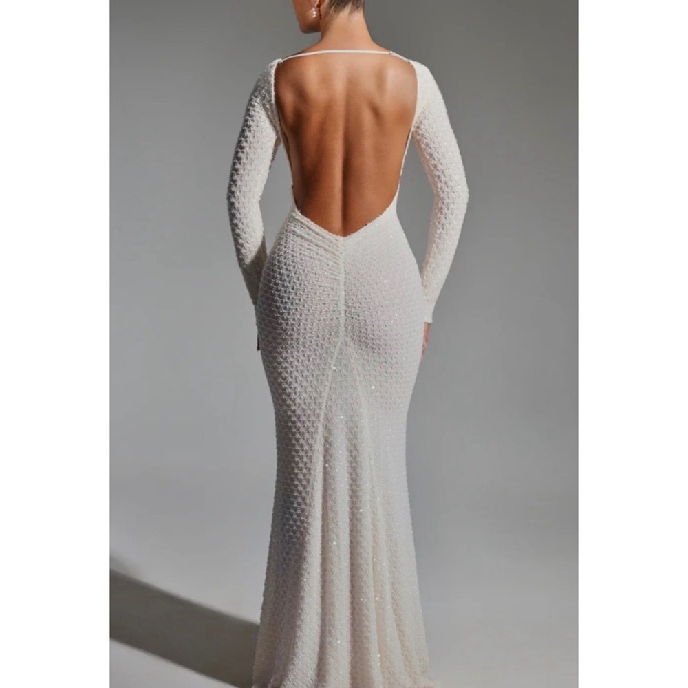 Oh Polly Ivory Long-Sleeve Beaded Maxi Dress - Picture 2 of 10